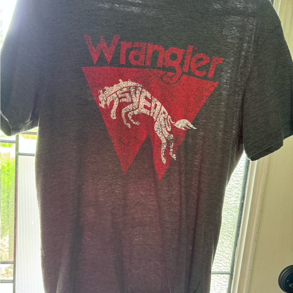 Wrangler Gray Short Sleeve Tee with Red Logo